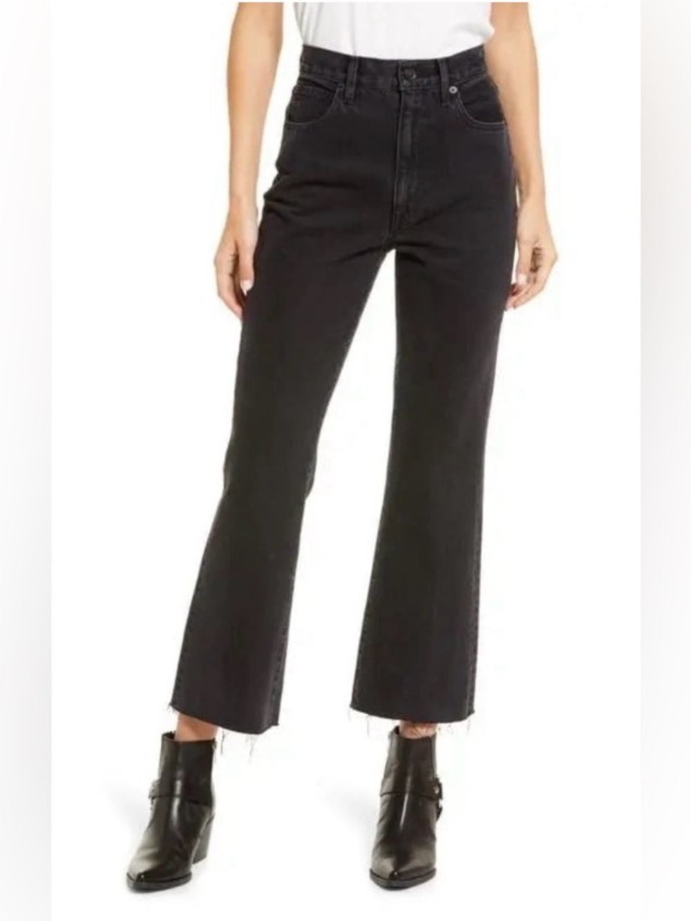 SLVRLAKE Shadow Ride Black Frankie High Rise Cropped Flare Cotton Boho Jeans 30